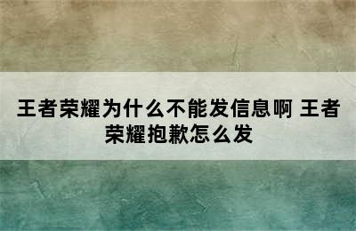 王者荣耀为什么不能发信息啊 王者荣耀抱歉怎么发